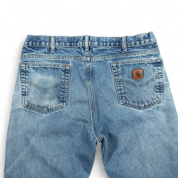 Carhartt Jeans Mens 34x26 Blue Denim Distressed Traditional Fit Workwear B18 DST - Picture 9 of 12